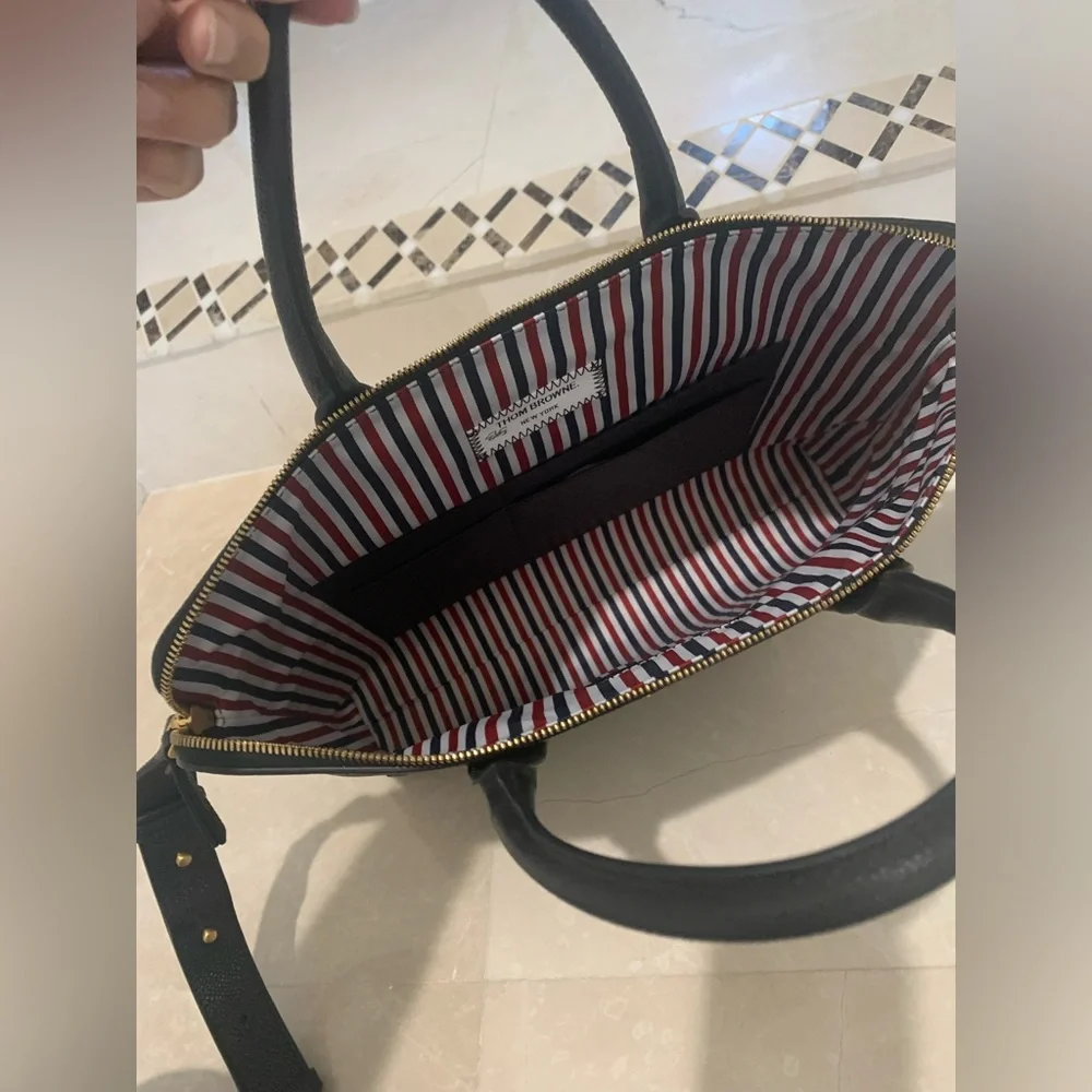 THOM BROWNE Black Pebble Grain Briefcase